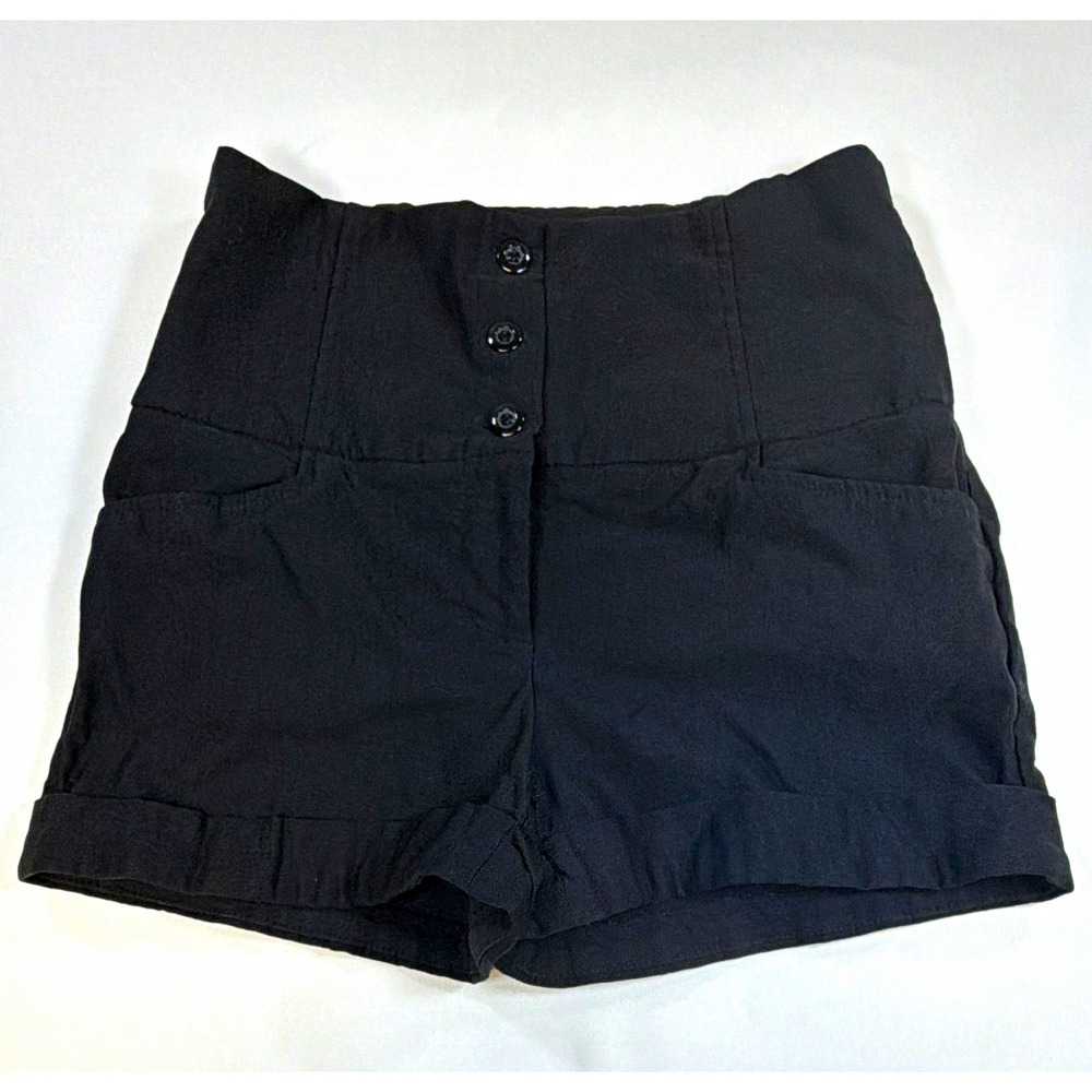 H&M Womens Black High Rise High-Waisted Shorts Button Front Cuffed Size M